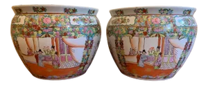 1970s Vintage Ceramic Chinese Fish Fish Bowls - Set of 2