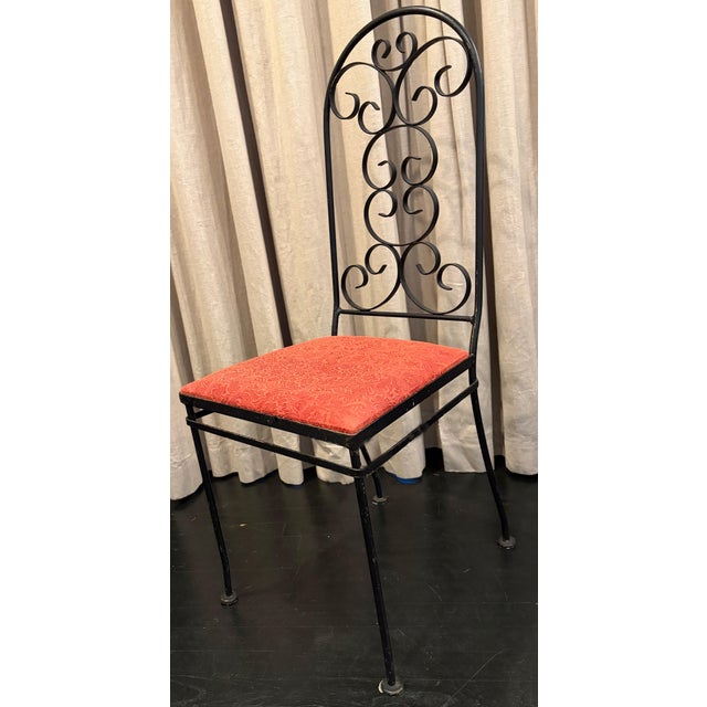 Mid-Century Modern Set of 4 - Arthur Umanoff Wrought Iron Spanish Dining Chairs With Leather Embossed Seats For Sale - Image 3 of 3