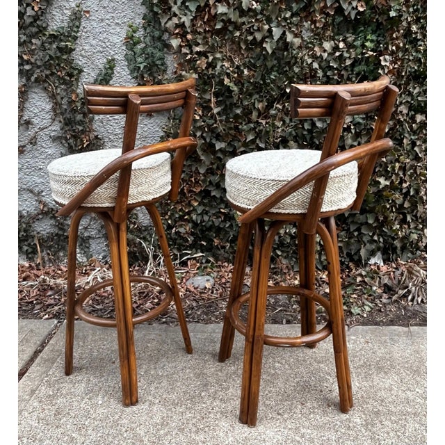 Mid-Century Modern Paul Frankl Attributed Bamboo Stools - A Pair For Sale - Image 3 of 10