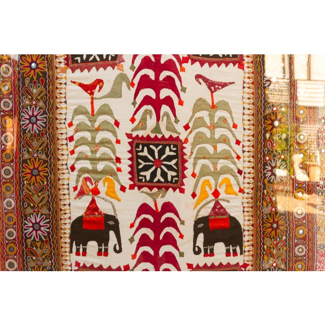 1980s 68" Tall Vintage Gujarati Framed Tapestry For Sale - Image 5 of 10