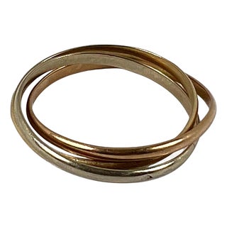 Vintage French 18K White Rose Yellow Gold Trinity Wedding Ring For Sale