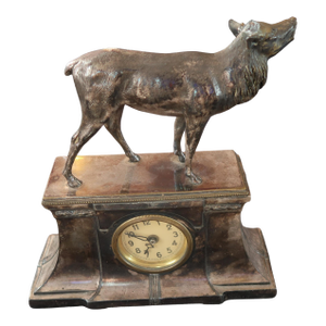 Antique Metal Deer Clock - Decorative Vintage Timepiece