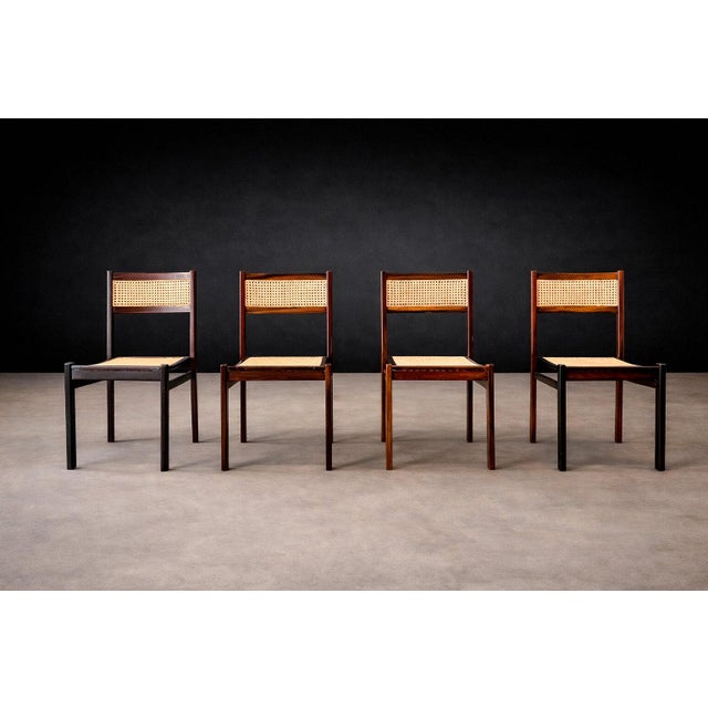 Set of 4 Dining Chairs in Rosewood & Cane, Unknown, 1960s For Sale - Image 4 of 11