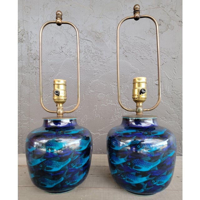 Nils Thorsson for Royal Copenhagen Fish Table Lamps - A Pair For Sale - Image 11 of 11
