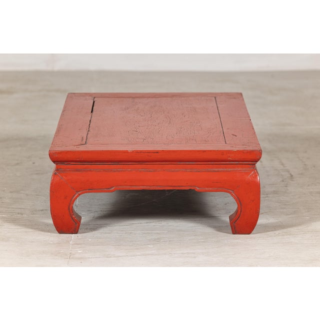 Vintage Chinese Red Lacquered Low Kang Table with Curved Legs For Sale - Image 11 of 12