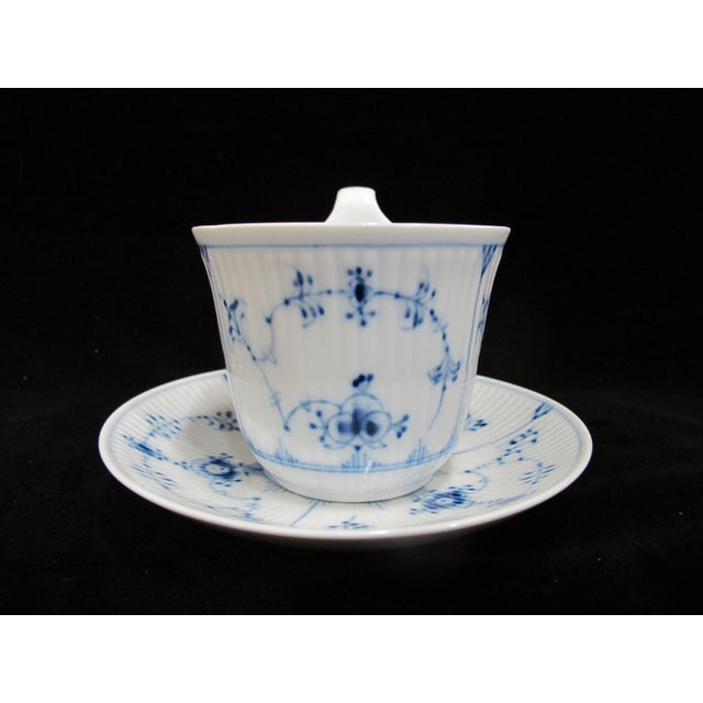 Royal Copenhagen Denmark 093 Plain Blue Fluted Coffee Cup & Saucer Set of 5 For Sale - Image 10 of 11