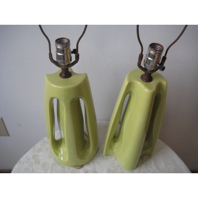 Mid-Century Celadon Green Sculptural Ceramic Lamps - a Pair For Sale - Image 9 of 11