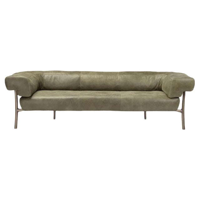 Katana Gray Leather Sofa by Paolo Rizzatto For Sale