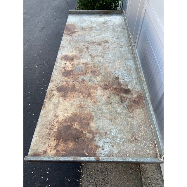 Large Vintage Metal-Topped Rustic Wood Garden Potting Trestle Table For Sale - Image 11 of 15