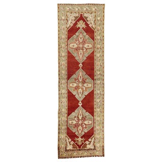 Vintage Mid-Century Turkish Oushak Runner Rug - 3′4″ × 10′11″ For Sale