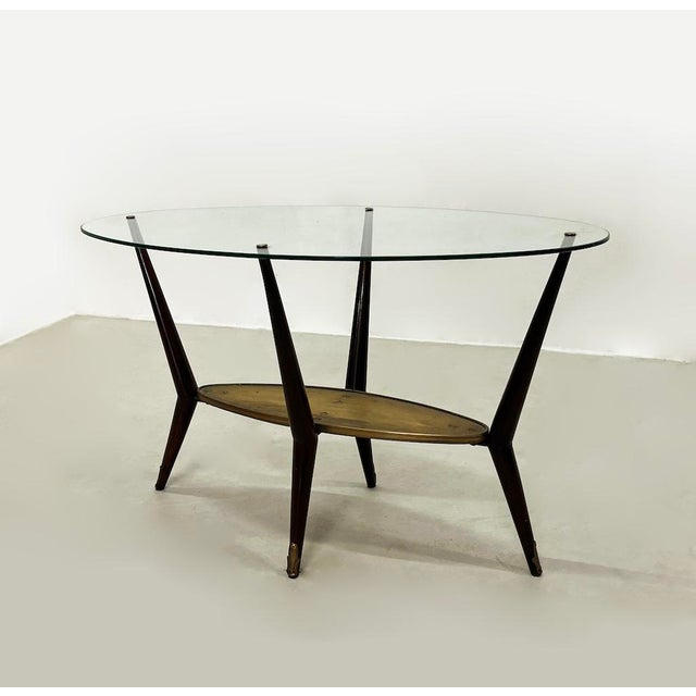 Coffee Table in Glass, Brass and Lacquered Wood, 1950s For Sale - Image 3 of 10