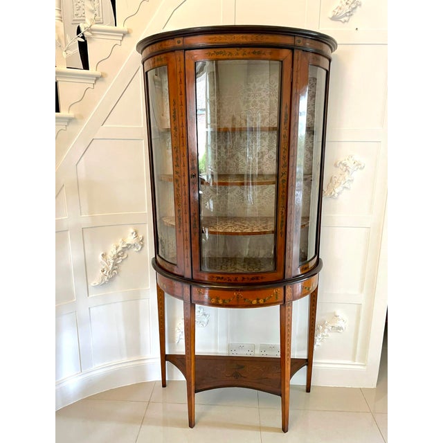 Victorian Satinwood Display Cabinet with Original Painted Decoration, 1880s For Sale - Image 17 of 17