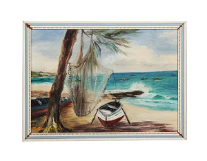 E. Carrington, "Fishing Village," Oil Painting