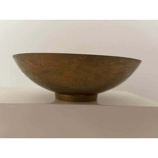 Vintage Hand Etched Indian Brass Bowl With Floral Design For Sale - Image 9 of 9