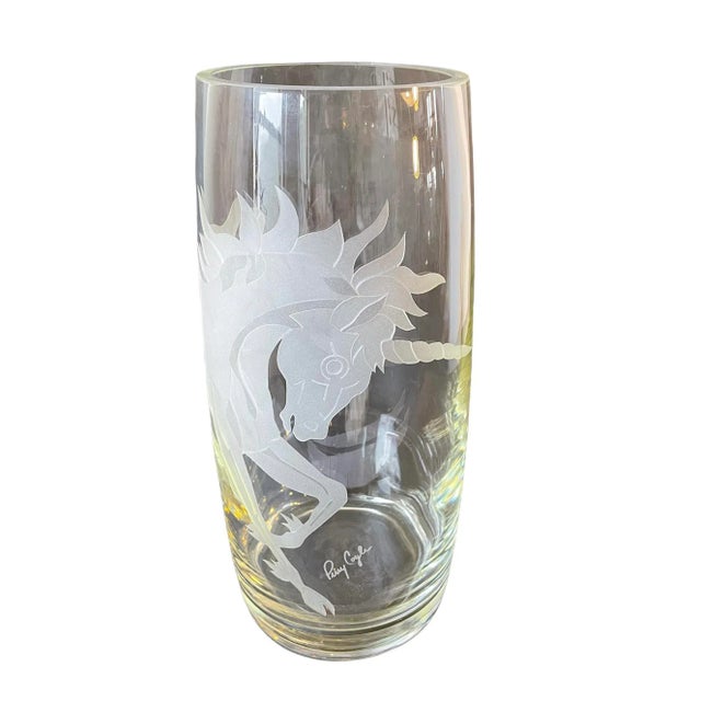 Large Decorative Art Glass Unicorn Vase Signed Perry Coyle For Sale - Image 13 of 13