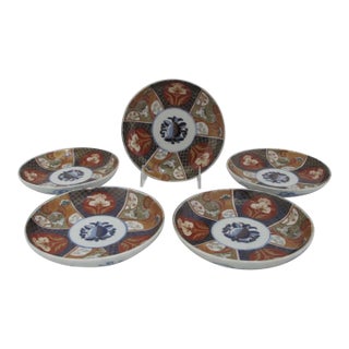Japanese Imari Porcelain Peach Medallion Heron Flower Plate or Shallow Bowl Set For Sale