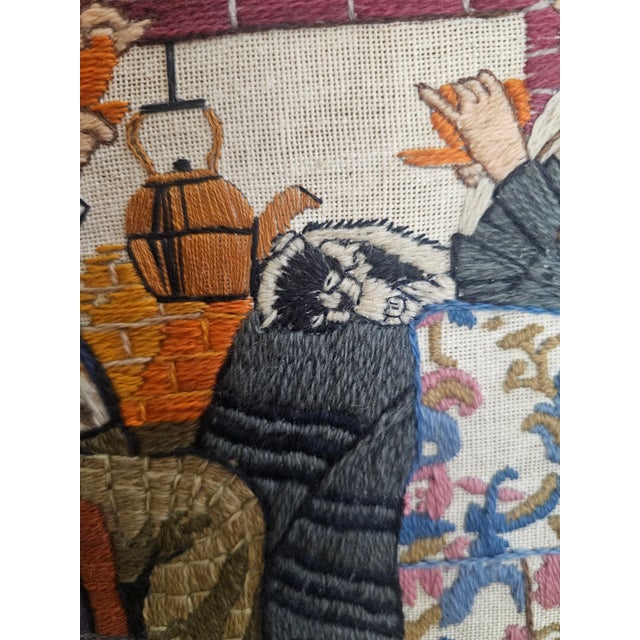 Illustration Norman Rockwell “Tea for Two” Framed Needlepoint, 1983 Oak & Gold Frame For Sale - Image 3 of 11