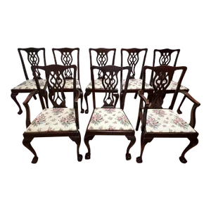 Antique Chippendale Style Mahogany Dining Chairs, Late 19th Century- Set of 8