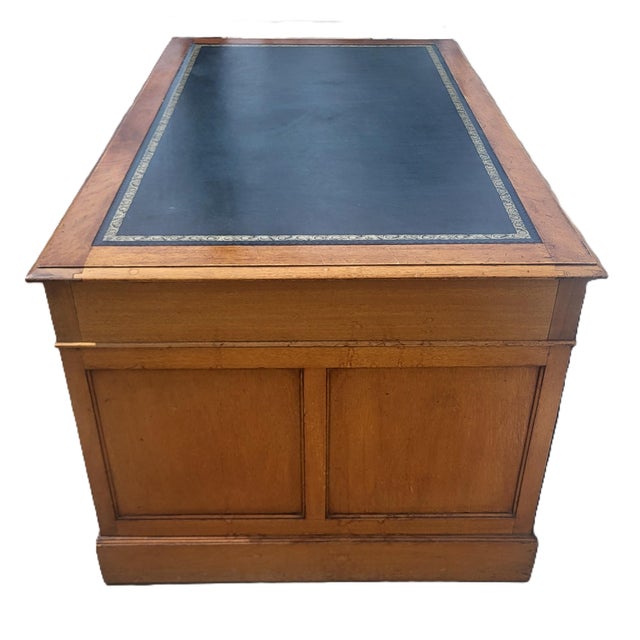 Early 20th Century Vintage American Regency Style Tooled Leather Top Writing Executive Desk For Sale - Image 5 of 15