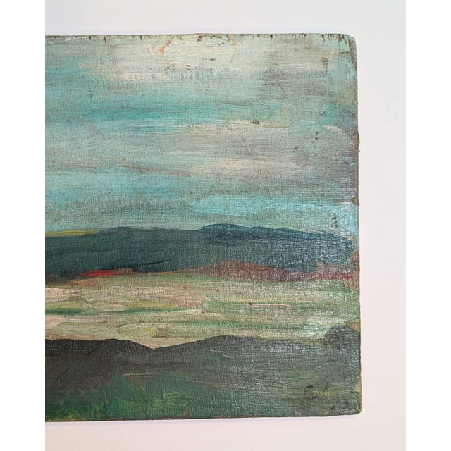 Mid-Century Modern 1973 Mid-Century River & Hills Landscape Painting Wood Panel Initialed Verso For Sale - Image 3 of 4