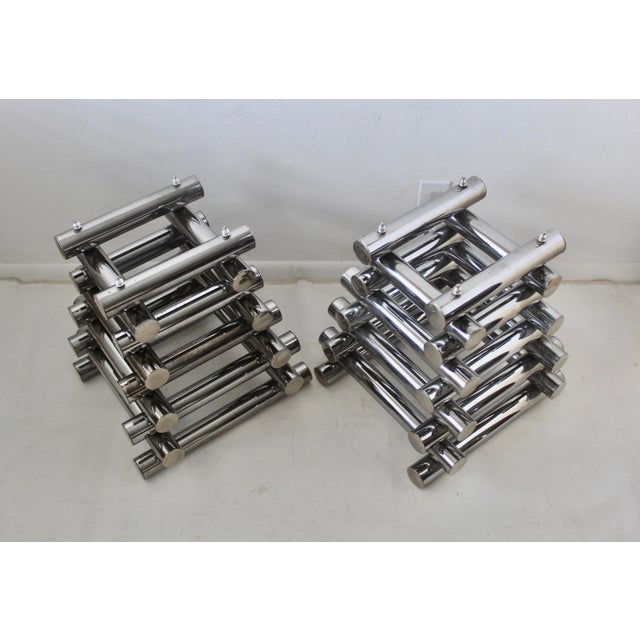 Paul Mayen Style Chrome Tubular Stacked Side Tables Vintage-a Pair For Sale - Image 14 of 17