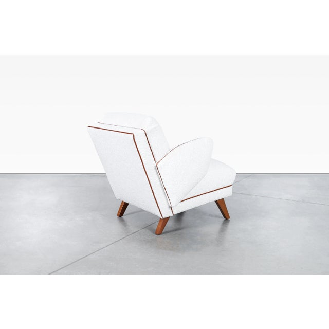 1950s Mid-Century Modern Lounge Chairs in Boucle & Leather For Sale - Image 11 of 12