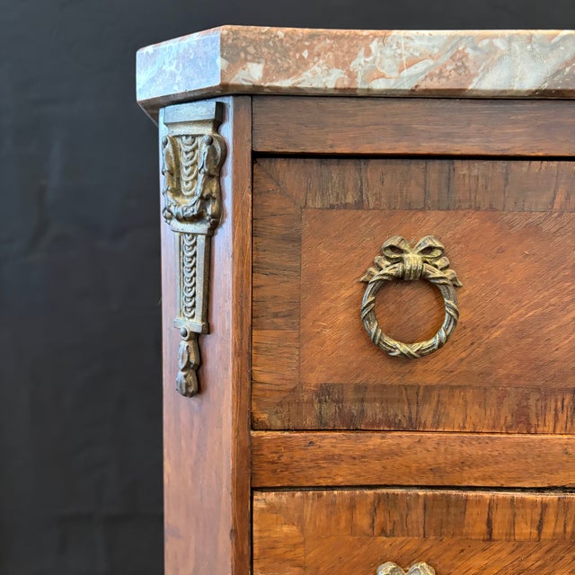 Brown Antique French Walnut & Marble Top Night Stands -a Pair For Sale - Image 8 of 14