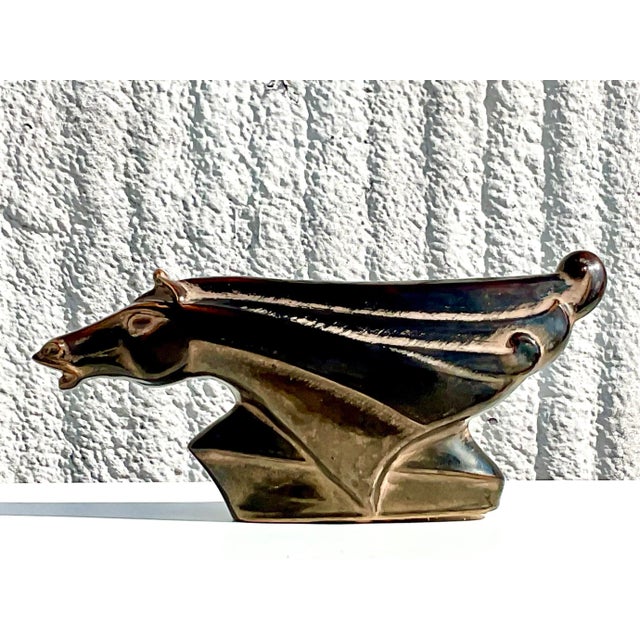 Ceramic Midcentury Art Deco Style Glazed Ceramic Horse Lamp For Sale - Image 7 of 12