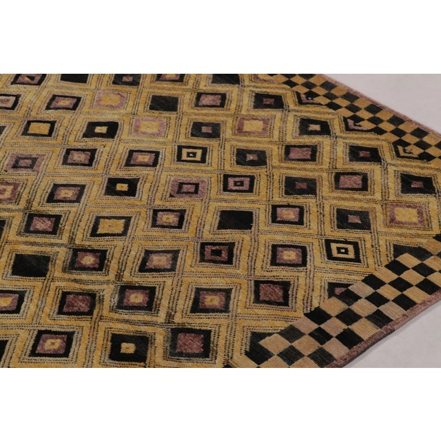 Tribal Rug & Kilim’s Modern Moroccan-Inspired Rug in Gold-Black Diamond Geometric Pattern For Sale - Image 3 of 8