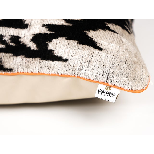 Traditional Tiger Silk Velvet Ikat Pillow Cover, Handwoven Luxury Cushion, Boho Home Decor, Unique Throw Pillow, Uzbek Textile For Sale - Image 3 of 9