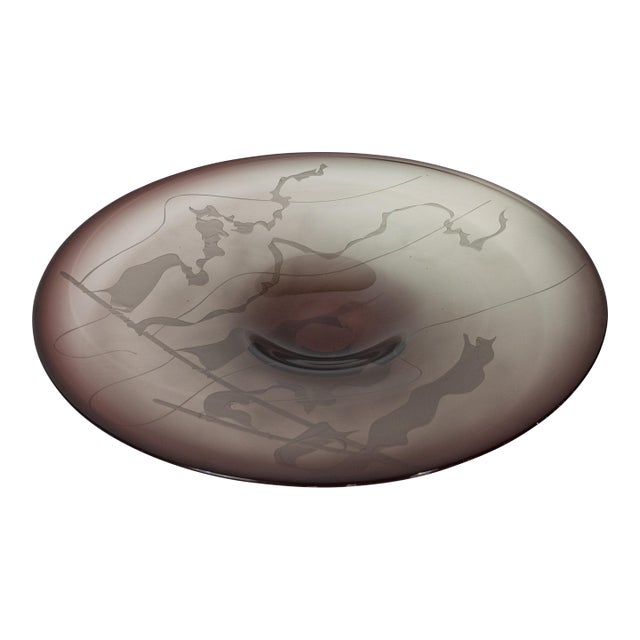 Vandenlaan & Bliss Signed Etched Studio Glass Centerpiece Bowl For Sale