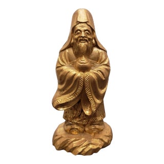 Mid 20th Century Chinese Gilt Cast Iron Confucius Figure For Sale