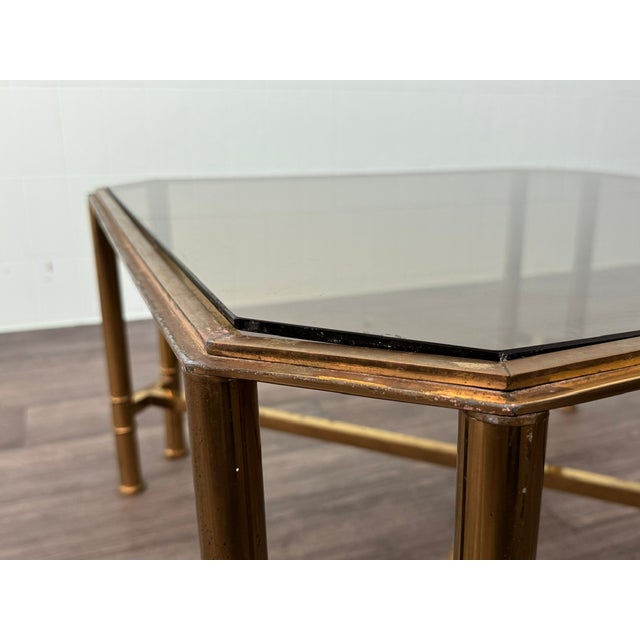 Vintage Hollywood Regency Style Brass and Smoked Glass Coffee Table, 1970s For Sale - Image 14 of 17