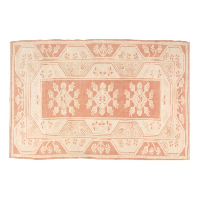 Burnt Orange and Beige Faded Neutral Area Rug For Sale