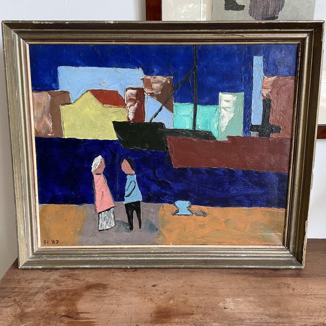 View of the Port, 1967, Oil on Canvas, Framed For Sale - Image 8 of 9