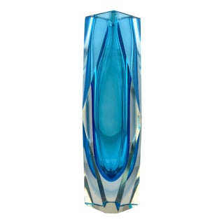 Sommerso Blue Murano Glass Vase, 1970s For Sale