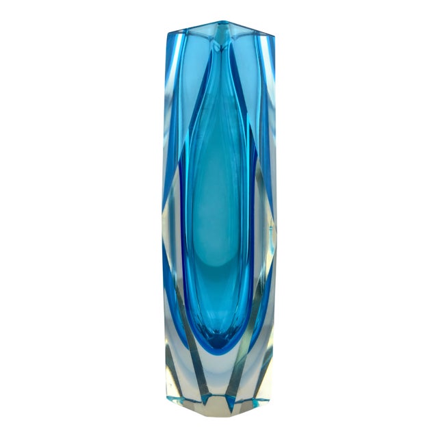 Sommerso Blue Murano Glass Vase, 1970s For Sale