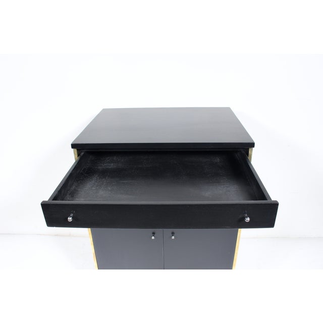 Mid-Century Modern Paul McCobb for Directional Black Two Door Cabinet with Brass Leg Posts For Sale - Image 3 of 12