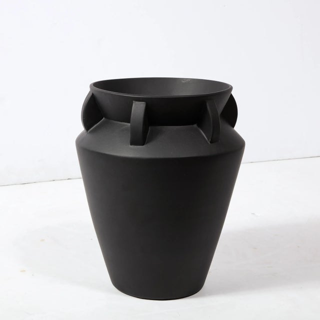 Ceramic Late 20th Century Modernist Charcoal Urn Form Ceramic Vase With Demilune Embellishments For Sale - Image 7 of 13