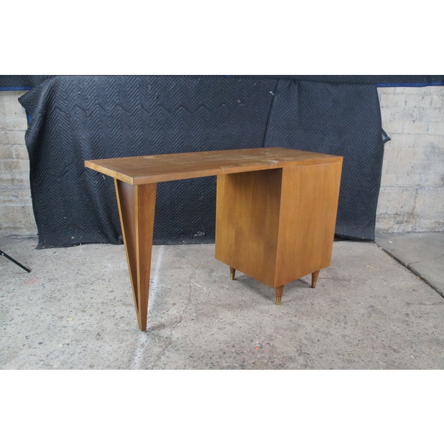 1960s John Stuart Mid Century Modern Hairpin Leg Maple Writing Desk Table Drawers For Sale - Image 12 of 12