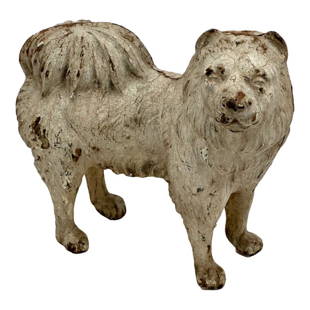 Very Rare & Hard 2 Find Model Antique American Cast Iron Standing Chow Chow Dog Doorstop - Circa 1920s For Sale