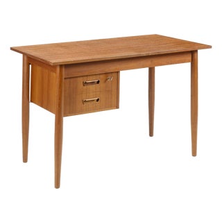 Scandinavian Desk with Sliding Mobile Drawer Block and Small Armchair, Denmark, 1970s, Set of 2 For Sale