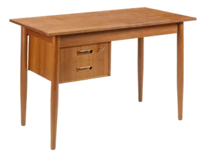 Scandinavian Desk with Sliding Mobile Drawer Block and Small Armchair, Denmark, 1970s, Set of 2