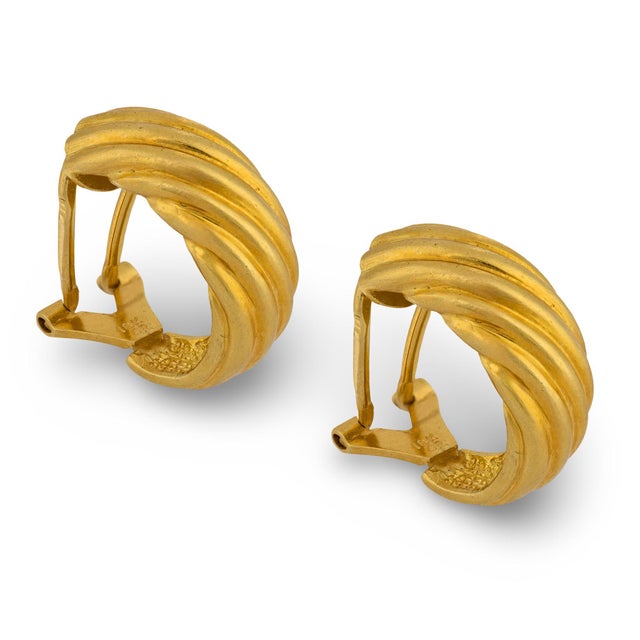 Modern Vintage 18k Yellow Gold Half Hoop Earrings, A Pair For Sale - Image 3 of 6