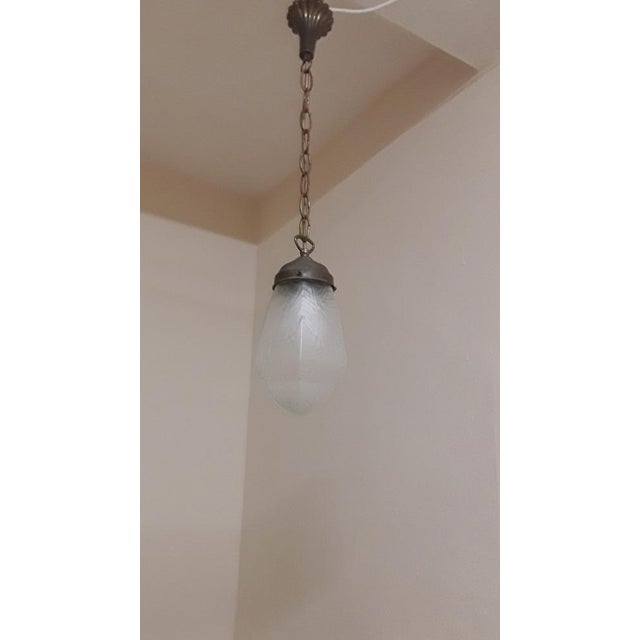 Vintage Art Deco Ceiling Lamp with Frosted Relief Glass Shade on Metal Mount, 1920s For Sale - Image 4 of 7