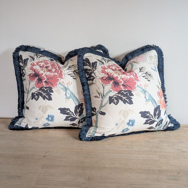 Lee Jofa Inisfree Floral Pillows in Sunset With Brush Fringe For Sale In Greensboro - Image 6 of 7