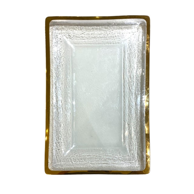 Extra-Large Annieglass Roman Antique Gold Trim Glass Tray For Sale - Image 4 of 12
