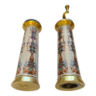 Vintage Lenox Salt & Pepper Mill Set Porcelain 24k Gold Hand Decorated Usa 1971 For Sale