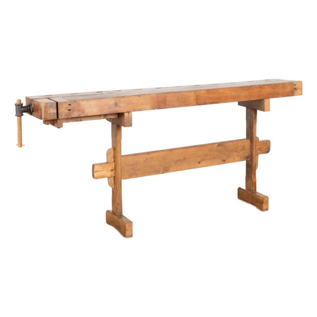 Early 20th Century Rustic Narrow Carpenter's Workbench Console Table For Sale