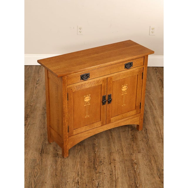 Mission Stickley Mission Collection Harvey Ellis Inlay Oak Small Cabinet For Sale - Image 3 of 18